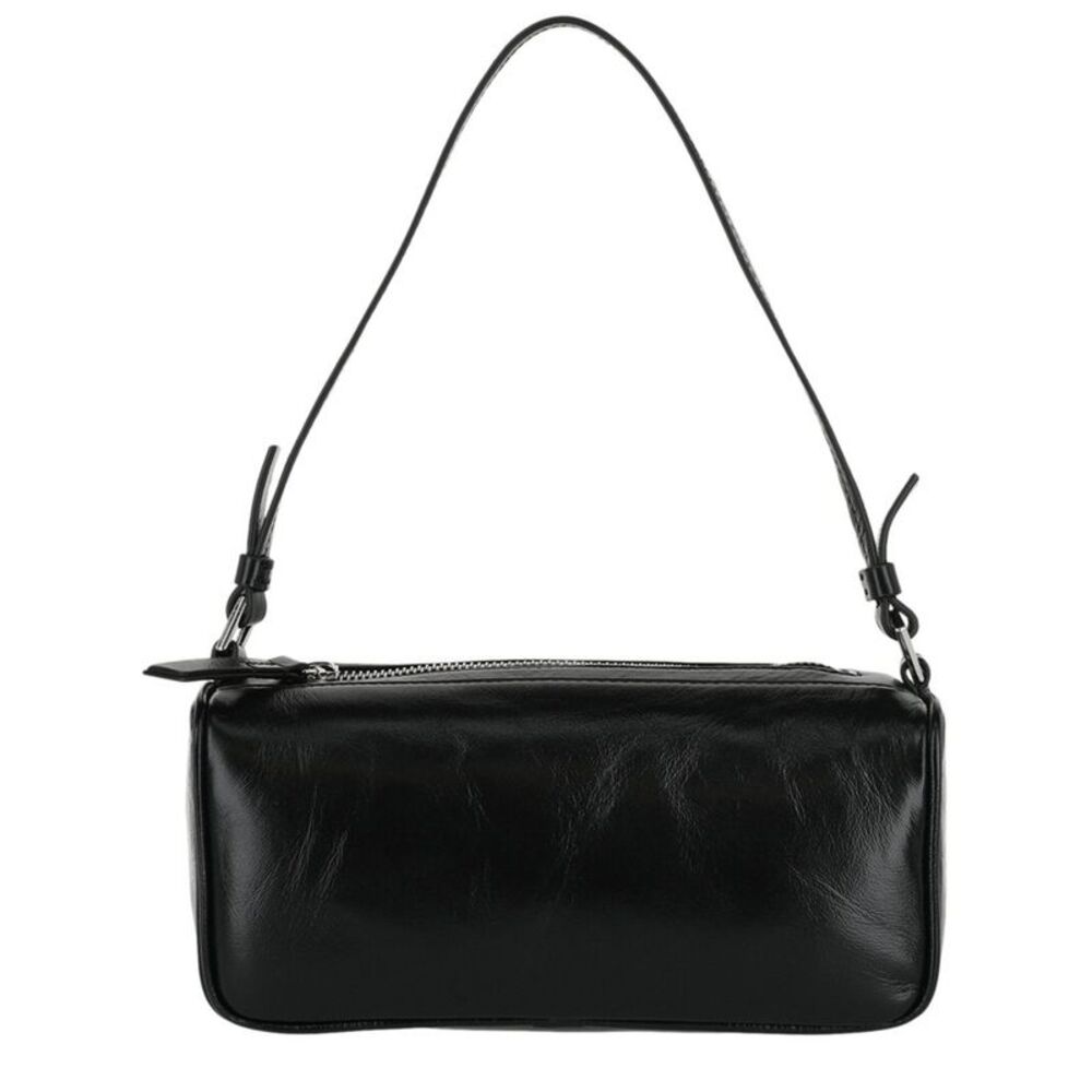 By Far Eva Creased Leather Shoulder Bag, Black